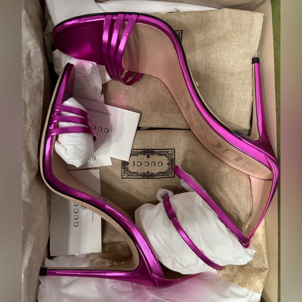 Gucci Heels Sandal Fuchsia Leather 💖 Size 39 - Picture 10 of 12